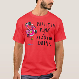 Camiseta Flamingo A Rosa E Pronto Para Beber O Vinho Ao Lon