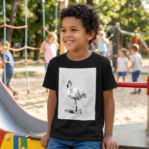 Camiseta Flamingo Aquarela Preto e Branco 01
