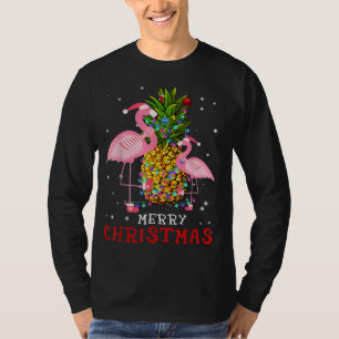 Camiseta Flamingo Árvore de Natal Pineapple Xmas Light Feli