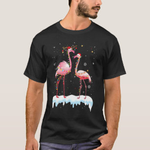 Camiseta Flamingo Árvore de Natal Santa Hat Feliz leve