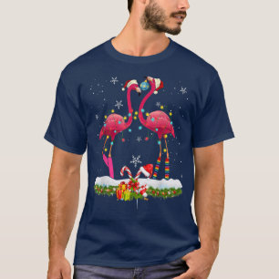 Camiseta Flamingo Árvore de Natal Santa Hat Feliz leve