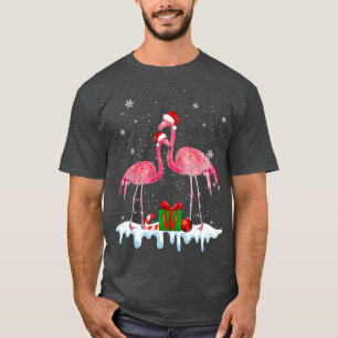 Camiseta Flamingo Árvore de Natal Santa Hat Feliz leve