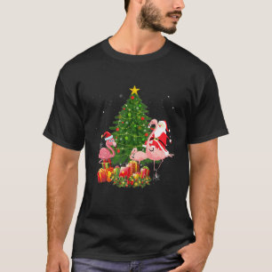 Camiseta Flamingo Árvore de Natal Santa Hat Xmas Light Chri