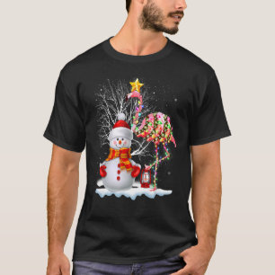 Camiseta Flamingo Árvore de Natal Snowman Santa Hat Flaming