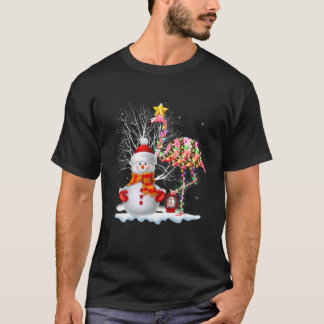 Camiseta Flamingo Árvore de Natal Snowman Santa Hat Flaming
