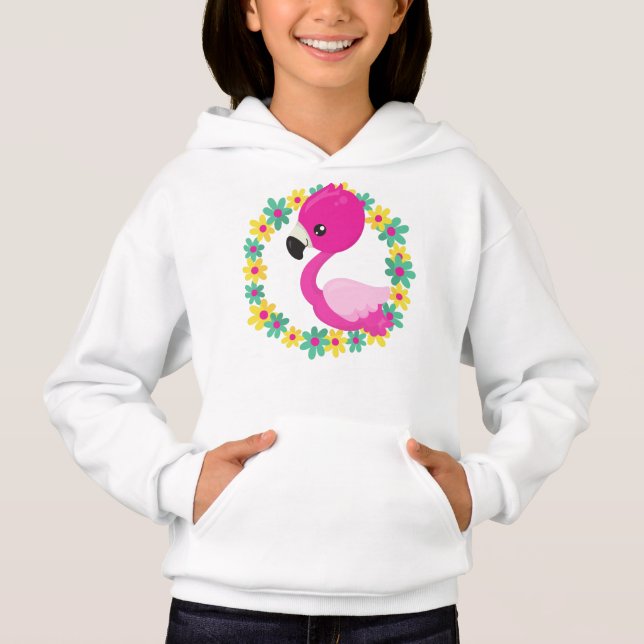 Camiseta Flamingo, Baby Flamingo, Bird, Flores (Frente)