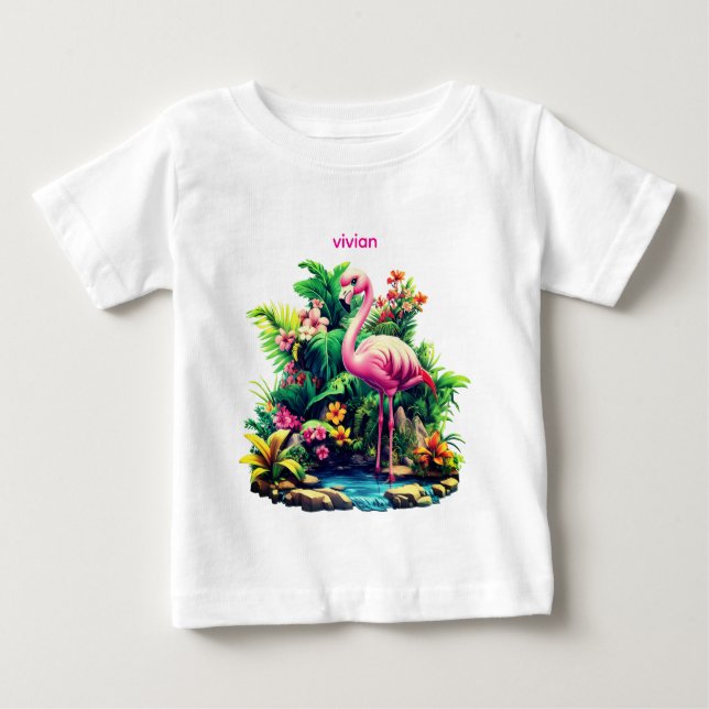 Camiseta Flamingo Bebê Personalizado Adorável (Frente)
