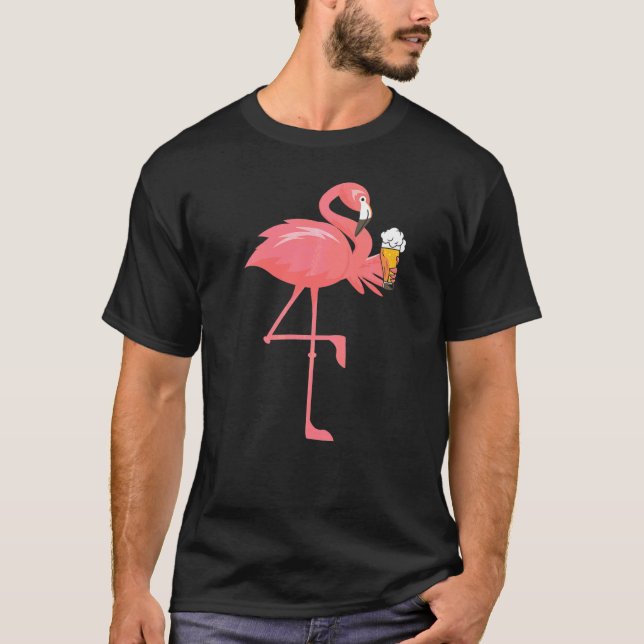 Camiseta Flamingo Bebendo Cerveja  Flamingo Rosa (Frente)