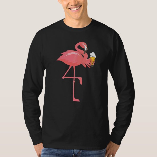 Camiseta Flamingo Bebendo Cerveja  Flamingo Rosa (Frente)