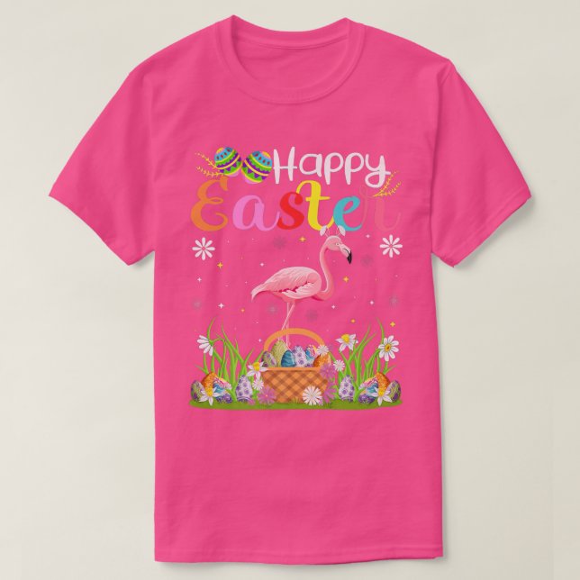Camiseta Flamingo Bird Bunny Egg Hunting Funny Flamingo Hap (Frente do Design)