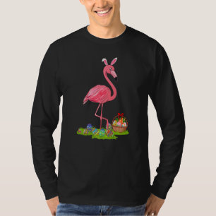 Camiseta Flamingo Bird Easter Caça De Ovos Bunny Flamingo E