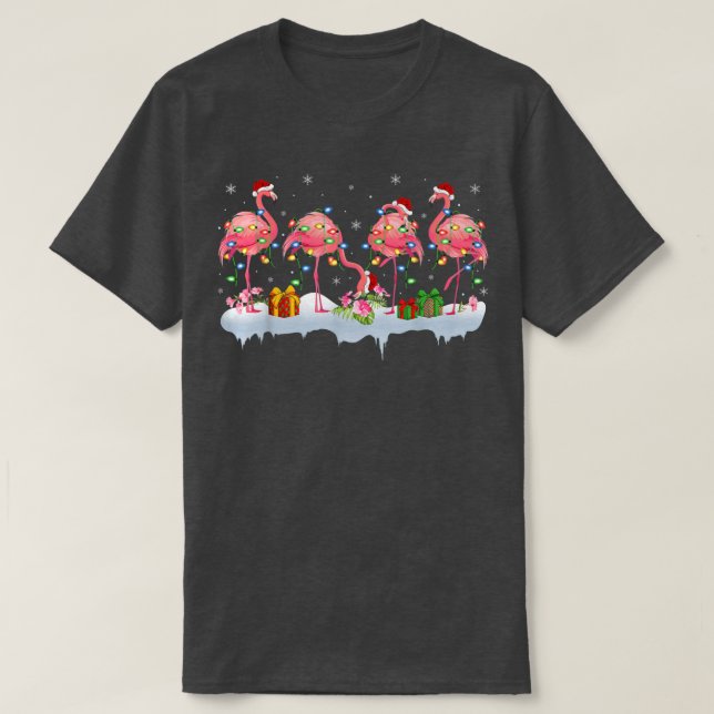 Camiseta Flamingo Bird Lover Xmas Luz Rosa Flamingo Chri (Frente do Design)