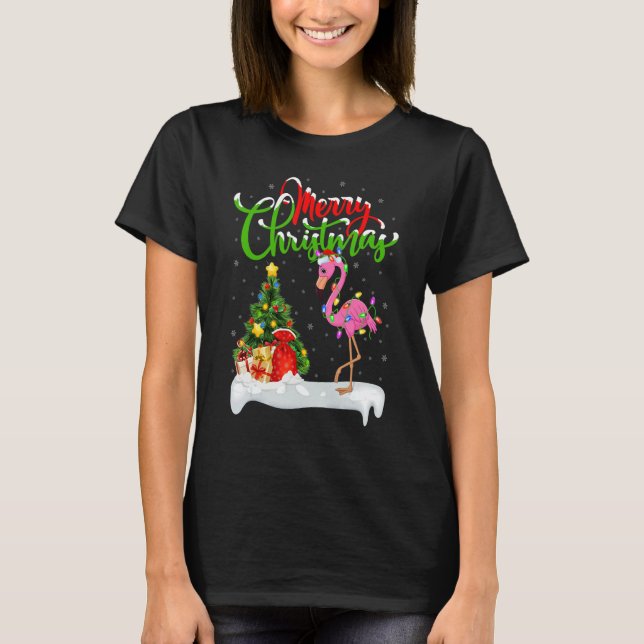 Camiseta Flamingo Bird   Xmas Decoration Santa Flamingo Chr (Frente)