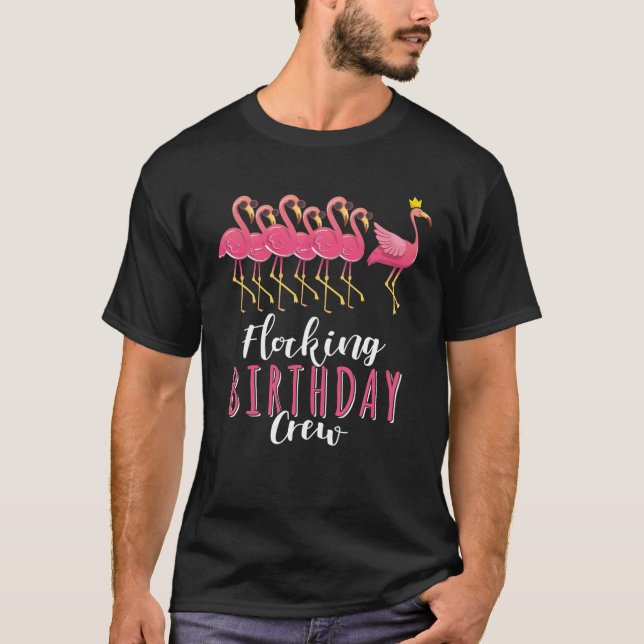 Camiseta Flamingo Birthday A Bloquear A Tripulação De Anive (Frente)