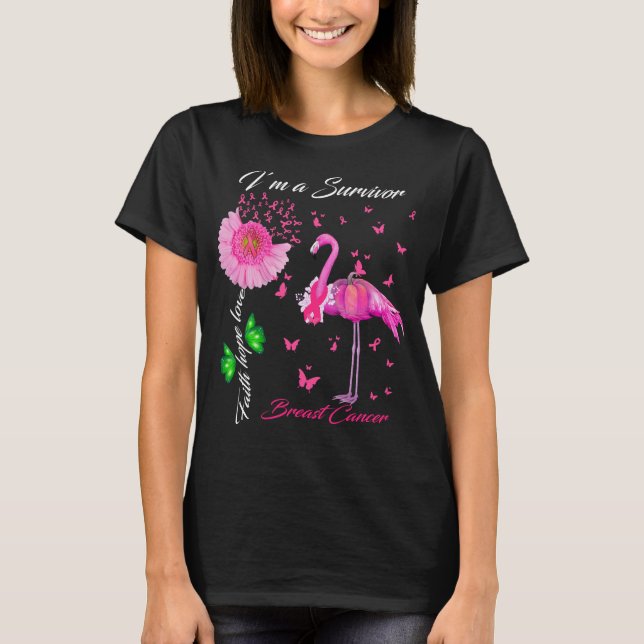 Camiseta flamingo borboleta sou um cancer de seio sobrevive (Frente)