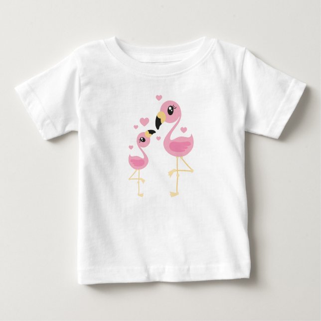 Camiseta Flamingo Chá de fraldas Cute Tropical (Frente)