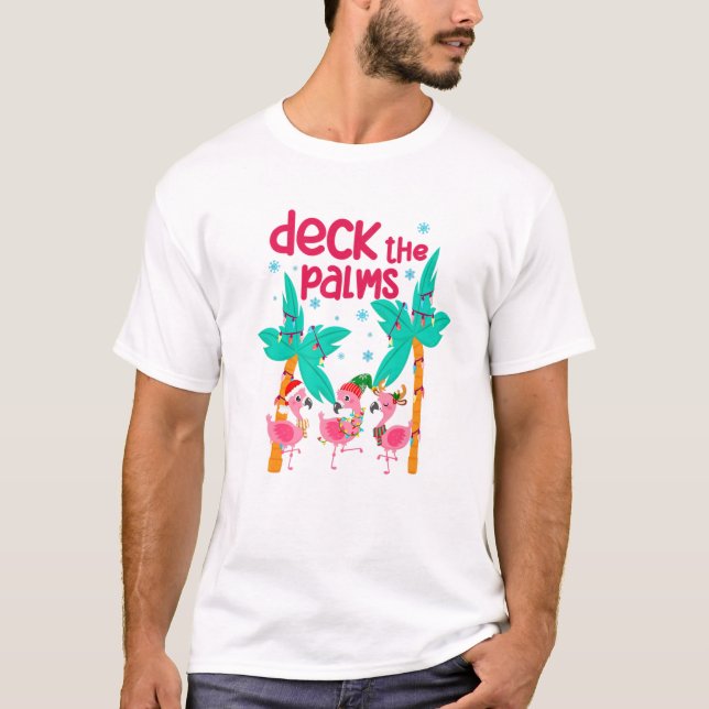 Camiseta Flamingo Christmas Beach Hawaii Tropical Deck The (Frente)