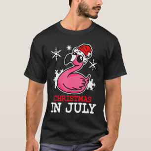Camiseta Flamingo Christmas Em Julho Flocos De Neve Santa H