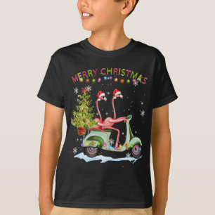 Camiseta Flamingo Christmas Motorcycle Xmas Lights Feliz Ch