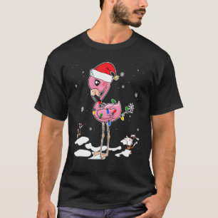 Camiseta Flamingo Christmas Santa Hat Flamingo Lights Xmas