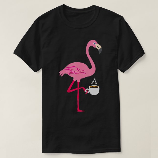 Camiseta Flamingo Coffee Engraçado (Frente do Design)