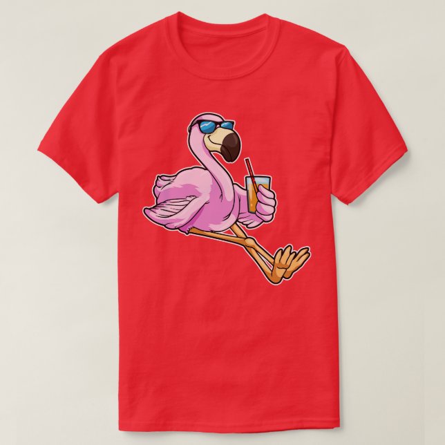 Camiseta Flamingo com Bebida com Canudo (Frente do Design)