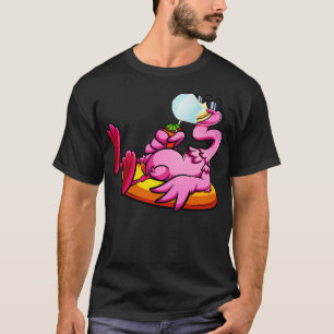 Camiseta Flamingo com Bird da máscara de rosto relaxando a 