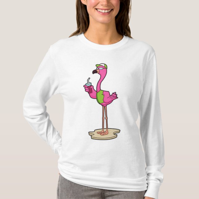 Camiseta Flamingo com óculos de sol e Boné (Frente)