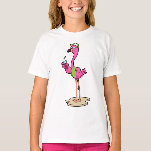 Camiseta Flamingo com óculos de sol e Boné (Frente)