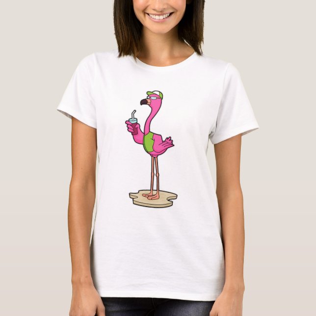 Camiseta Flamingo com óculos de sol e Boné (Frente)
