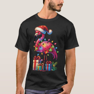 Camiseta Flamingo Com Santa Hat Natal Tropical Xmas