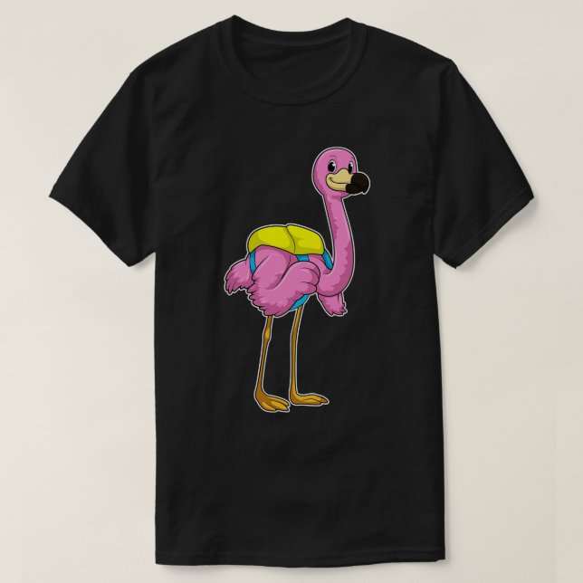 Camiseta Flamingo como Alunos com saco escolar (Frente do Design)