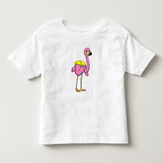 Camiseta Flamingo como Alunos com saco escolar (Frente)