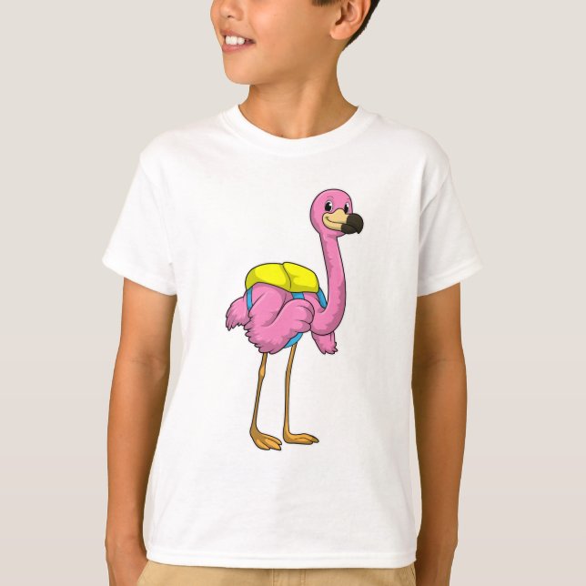 Camiseta Flamingo como Alunos com saco escolar (Frente)