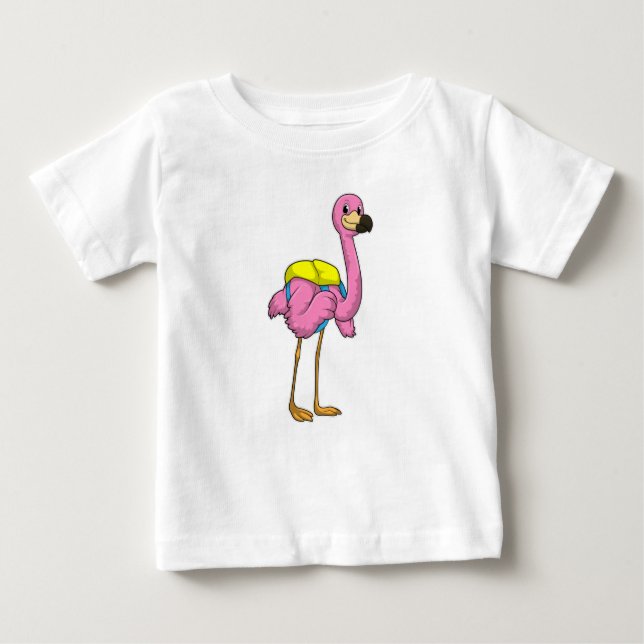 Camiseta Flamingo como Alunos com saco escolar (Frente)