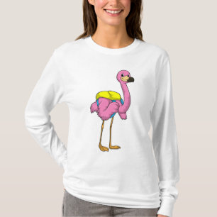 Camiseta Flamingo como Alunos com saco escolar