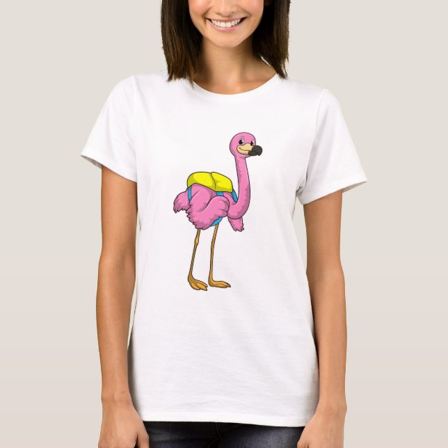 Camiseta Flamingo como Alunos com saco escolar (Frente)