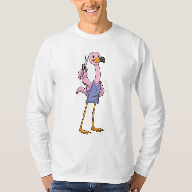 Camiseta Flamingo como Cabelo estilista com Tesoura (Frente)
