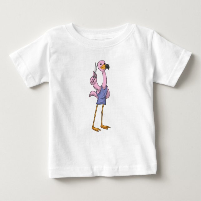 Camiseta Flamingo como Cabelo estilista com Tesoura (Frente)