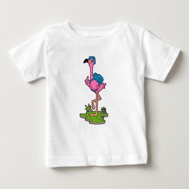 Camiseta Flamingo como Hiker com mochila (Frente)