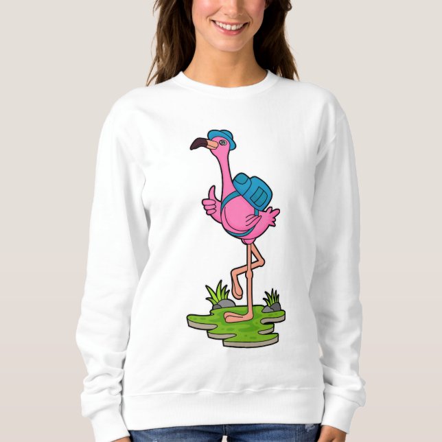 Camiseta Flamingo como Hiker com mochila (Frente)