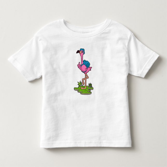 Camiseta Flamingo como Hiker com mochila (Frente)