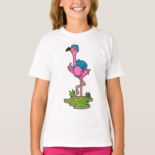 Camiseta Flamingo como Hiker com mochila (Frente)