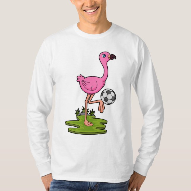 Camiseta Flamingo como jogador de futebol com futebol (Frente)
