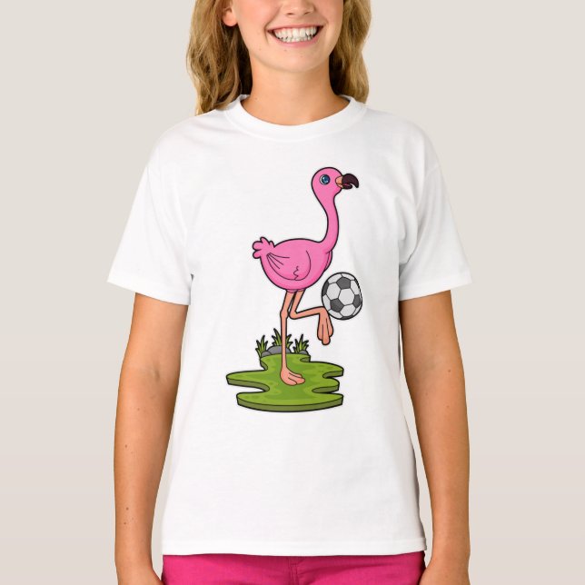 Camiseta Flamingo como jogador de futebol com futebol (Frente)