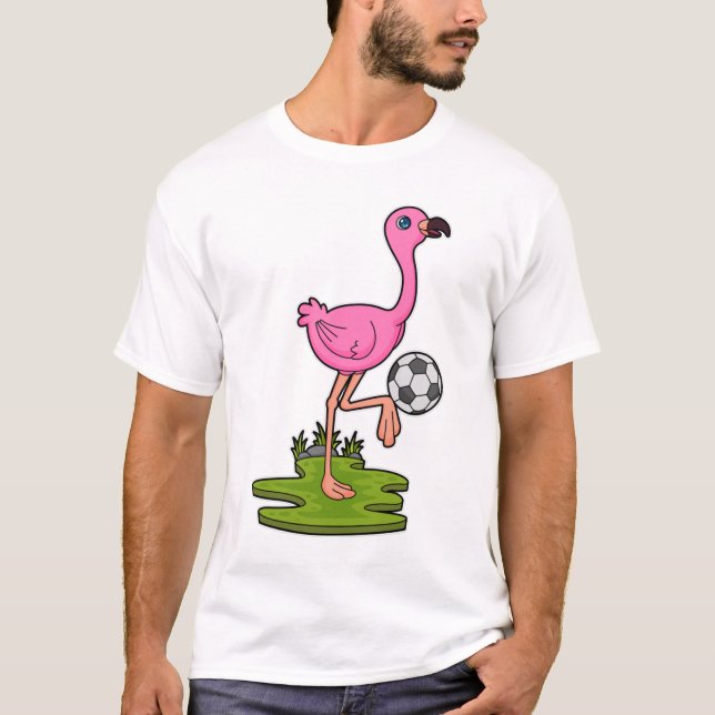 Camiseta Flamingo como jogador de futebol com futebol (Frente)