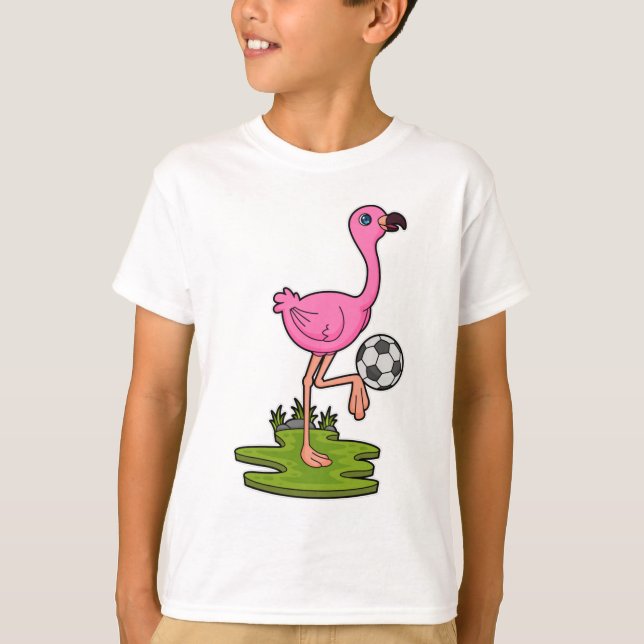 Camiseta Flamingo como jogador de futebol com futebol (Frente)