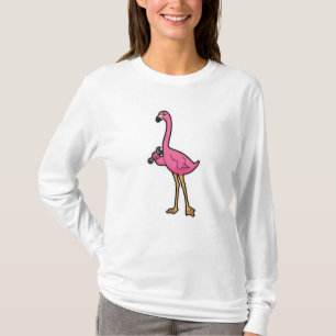 Camiseta Flamingo como mecânico com chave inglesa