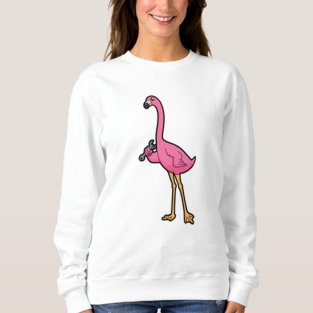 Camiseta Flamingo como mecânico com chave inglesa (Frente)