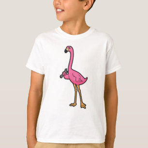 Camiseta Flamingo como mecânico com chave inglesa